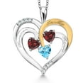 thumbnail image 1 of Gem Stone King Two Tone Red Garnet and Swiss Blue Topaz Created Moissanite `Forever in My Heart` Engraved Pendant Necklace for Women (1.75 cttw, Heart Shape 5MM, 18 inch Chain), 1 of 3