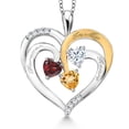 thumbnail image 1 of Gem Stone King Two Tone Red Garnet White Moissanite Yellow Citrine `Forever in My Heart` Engraved Pendant Necklace for Women (1.48 cttw, Heart Shape 5MM, 18 inch Chain), 1 of 3
