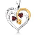 thumbnail image 1 of Gem Stone King Two Tone Red Garnet and Yellow Citrine Created Moissanite `I love you always and forever` Engraved Pendant Necklace for Women (1.66 cttw, Heart Shape 5MM, 18 inch Chain), 1 of 3