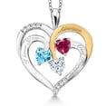 thumbnail image 1 of Gem Stone King Two Tone Swiss Blue Topaz Red Created Ruby White Moissanite `I love you always and forever` Engraved Pendant Necklace for Women (1.57 cttw, Heart Shape 5MM, 18 inch Chain), 1 of 3