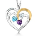thumbnail image 1 of Gem Stone King Two Tone Swiss Blue Topaz White Moissanite Purple Amethyst `Forever in My Heart` Engraved Pendant Necklace for Women (1.39 cttw, Heart Shape 5MM, 18 inch Chain), 1 of 3