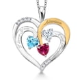 thumbnail image 1 of Gem Stone King Two Tone Swiss Blue Topaz White Moissanite Red Created Ruby `I love you always and forever` Engraved Pendant Necklace for Women (1.57 cttw, Heart Shape 5MM, 18 inch Chain), 1 of 3