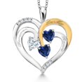 thumbnail image 1 of Gem Stone King Two Tone White Moissanite and Blue Created Sapphire `Forever in My Heart` Engraved Pendant Necklace for Women (1.42 cttw, Heart Shape 5MM, 18 inch Chain), 1 of 3