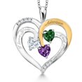 thumbnail image 1 of Gem Stone King Two Tone White Moissanite Green Nano Emerald Purple Amethyst `I love you always and forever` Engraved Pendant Necklace for Women (1.34 cttw, Heart Shape 5MM, 18 inch Chain), 1 of 3