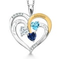 thumbnail image 1 of Gem Stone King Two Tone White Moissanite Swiss Blue Topaz Blue Created Sapphire `I love you always and forever` Engraved Pendant Necklace for Women (1.47 cttw, Heart Shape 5MM, 18 inch Chain), 1 of 3