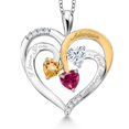 thumbnail image 1 of Gem Stone King Two Tone Yellow Citrine White Moissanite Red Created Ruby `I love you always and forever` Engraved Pendant Necklace for Women (1.48 cttw, Heart Shape 5MM, 18 inch Chain), 1 of 3