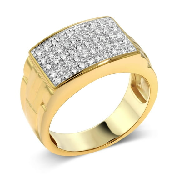 Gem Stone King White Diamond Ring for Men | 10K Yellow Gold | Gold Men's Pave Ring | 0.25 Cttw | Size 13