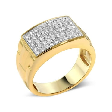 Gem Stone King White Diamond Ring for Men in 10K Yellow Gold | Gold Men's Pave Ring | 0.25 Cttw | Size 13