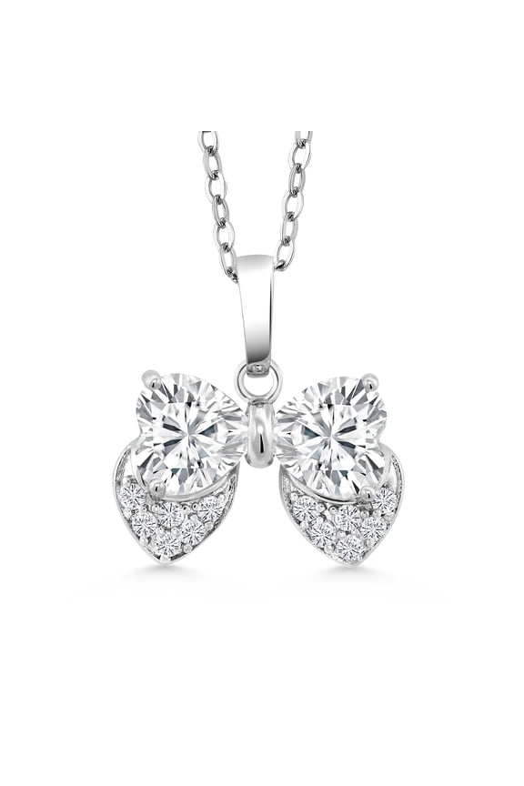 6.00 Cttw White Heart Shape Cubic Zirconia CZ Bow Tie Pendant Necklace for Women | With 18 inch Chain | Fine Jewelry Gifts for Her Mom Women Wife