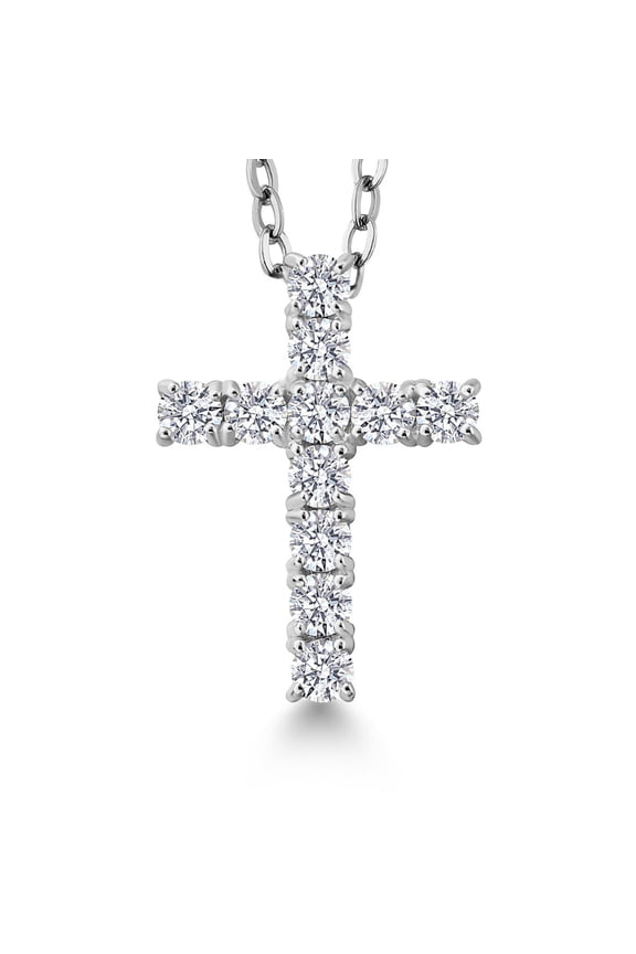 White Lab Grown Diamond Cross Pendant Necklace for Women | 0.50 Cttw | 925 Sterling Silver | DEF Color | VVS-VS Clarity | 3/4 inch | With 18 inch Chain