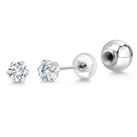 Gem Stone King White Lab Grown Diamond Platinum Stud Earrings for Women Men | 0.20 Cttw | Gemstone April Birthstone | Round 3MM