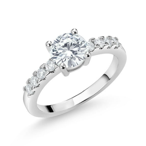 Gem Stone King White Moissanite Engagement Anniversary Promise Ring for Women (0.80 Cttw, Gemstone , Round 6MM, Size 8)