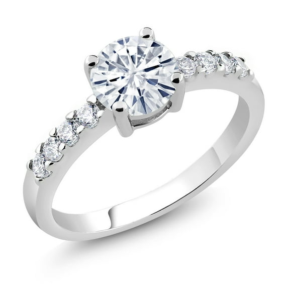 Gem Stone King White Moissanite Wedding Engagement Anniversary Promise Ring (1.04 Cttw, Round 6MM, Size 8)