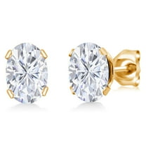 Gem Stone King White Moissanite Yellow Gold Plated Stud Earrings for Women Men (1.80 Cttw, Gemstone, Oval 7X5MM)