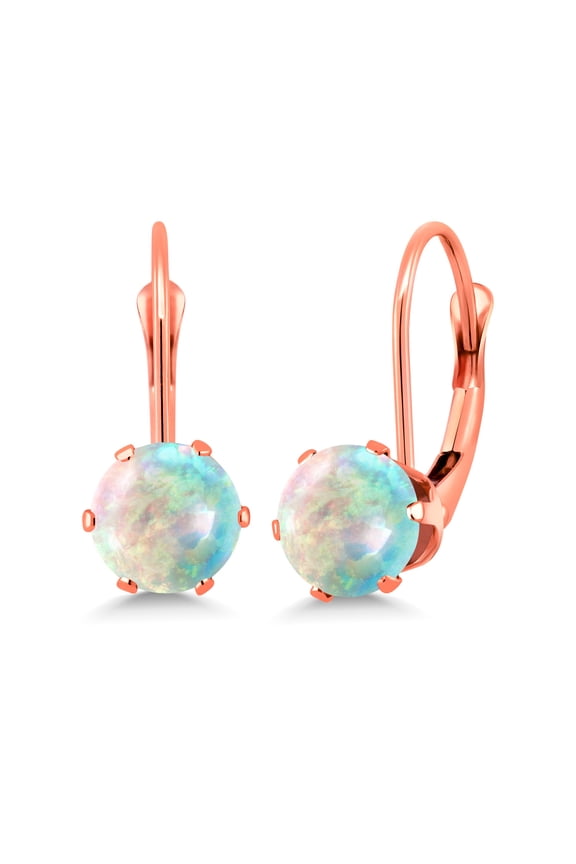 Simulated White Opal Leverback Earrings for Women (0.60 Cttw, Gemstone October Birthstone, Round Cabochon 6MM)