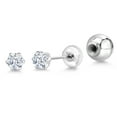 thumbnail image 1 of Gem Stone King White Zirconia Platinum Stud Earrings for Women Men | 0.22 Cttw | Gemstone Birthstone | Round 3MM, 1 of 6