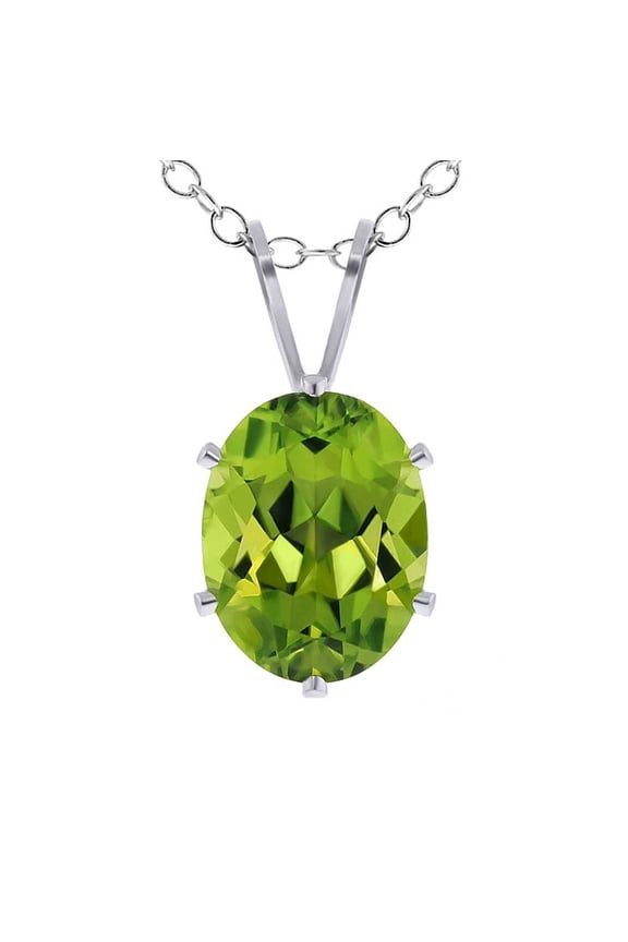 Women's 8x6mm Oval Peridot 925 Silver Pendant (1.30 Ct )