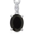 thumbnail image 1 of Gem Stone King Women's Oval Black Onyx 10K White Gold Diamond Pendant With Chain, 1 of 6