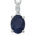 thumbnail image 1 of Gem Stone King Women's Oval Blue Sapphire 10K White Gold Diamond Pendant With Chain, 1 of 6