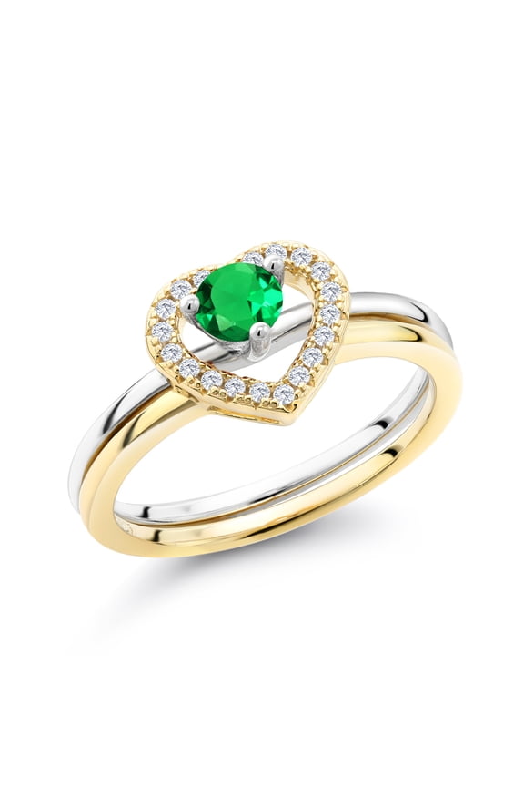 Wrap Her in Love 0.54 Ct Round Green Simulated Emerald 925 Two-Tone Sterling Silver Ring (Size 7)