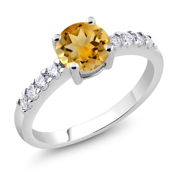 Gem Stone King Yellow Citrine Engagement Ring for Women (1.04 Cttw, Round 6MM, Gemstone Birthstone, Size 8)