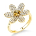 thumbnail image 1 of Gem Stone King Yellow Citrine Keren Hanan ART 18K Yellow Gold Plated Silver Women Flower Ring (1.50 Ct Round Available in Size 5, 6, 7, 8, 9), 1 of 5