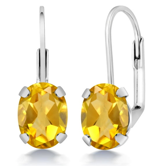Gem Stone King Yellow Citrine Leverback Earrings for Women (2.50 Cttw, Gemstone November Birthstone, Oval 8X6MM)