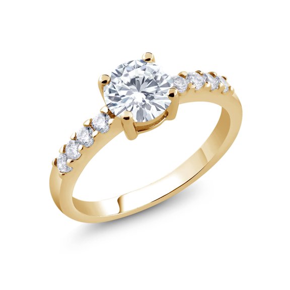 Gem Stone King Yellow Gold Plated with White Cubic Zirconia CZ Round Shaped Ring
