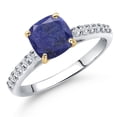 thumbnail image 1 of Gem Stone King 10K Two Tone Gold Blue Lapis and Lab Grown Diamond Engagement Ring for Women | 1.18 Cttw | Cushion 6MM | Gemstone Birthstone | Size 7, 1 of 6