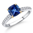thumbnail image 1 of Gem Stone King 10K Two Tone Gold Blue Created Sapphire and Lab Grown Diamond Engagement Ring for Women | 1.18 Cttw | Cushion 6MM | Gemstone September Birthstone | Size 5, 1 of 6