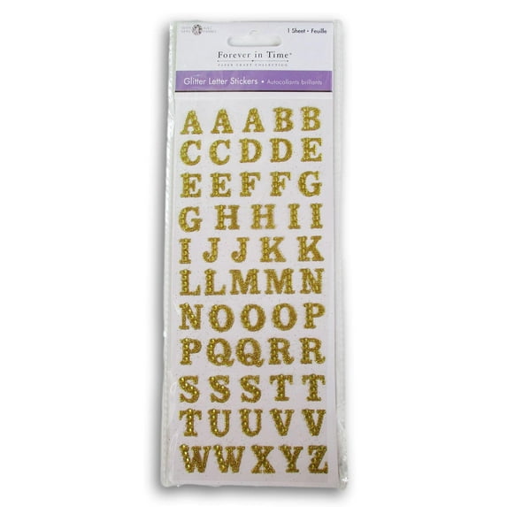 Gem Studded Alphabet Stickers - Gold Colored Adhesive Small Letter Stickers for Cardmaking, Scrapbooking, Crafts - 0.5 Inches - 55 Pieces