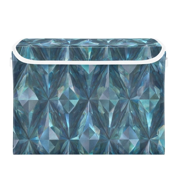 Gem-like Blue Rhombus Pattern Foldable Storage Bins with Lids Handles Collapsible Storage Containers Tote Boxes 16.5 x 12.6 x 11.8 inches