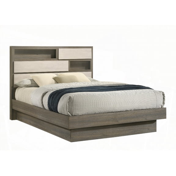Gem's King Bed Crafted from Wood in Beige & Brown Style