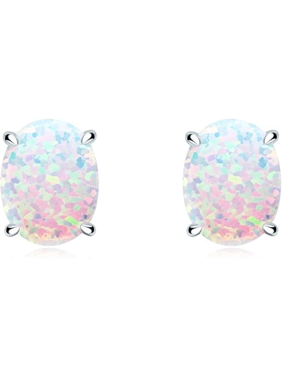 4ct Natural White Opal Gemstone Stud Earrings in 925 Sterling Silver Wedding Gift Earring For Women