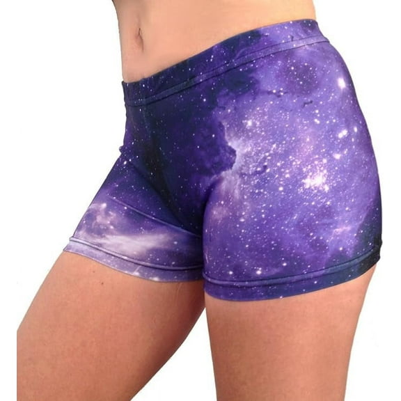 GemGear Womens Size XS (0/2) 6" Inseam Galaxy Print Purple/Black Volleyball Shorts