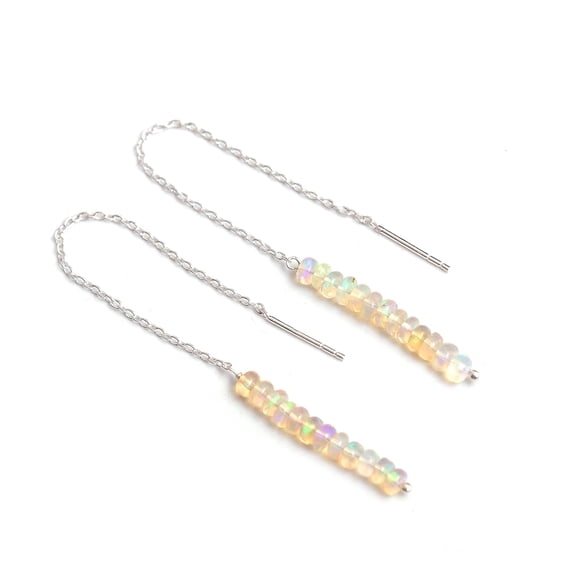 GemInspire 925 Sterling Silver Natural Ethiopian Opal Beads Threader Earring, Gemstone Earring For Women, Handmade Jewelry, Gift For Her (Ethiopian Opal)