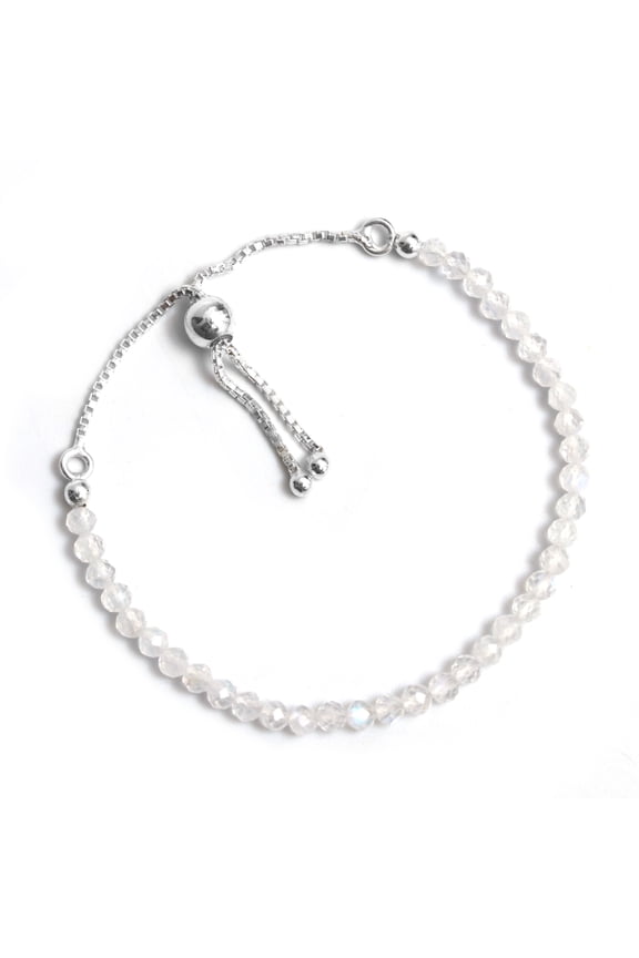Natural Moonstone Bolo Bracelet in Sterling Silver with Adjustable Slider Chain - June Birthstone Jewelry for Gifts (Moonstone)