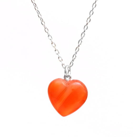 GemInspire Natural Real Carnelian Heart Pendant Necklace, July Birthstone For Women, 925 Sterling Silver 16 + 2 Inch Adjustable Chain (Carnelian)