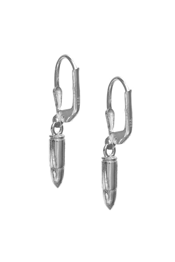Silver Bullet Charm Leverback Earrings, 10 mm Charm Earrings, Dangle and Drop, 925 Silver, Gift for Her (Drop Length- 1 Inch)