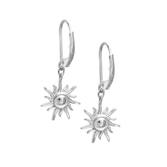 GemInspire Silver Sun Charm Leverback Earring, Dangle and Drop, 12mm 925 Silver Charm, Dangle Earrings, Gift for Her (Drop Length- 1.5 Inch)