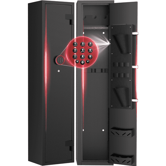 Gemaisil 2-4 Long Gun Safes, Quick Access Gun Cabinets with Alarm System & Gun Racks, Rifle & Pistol Security Cabinet for Home Storage