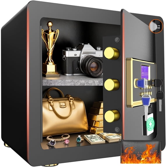 Gemaisil 2.5 Cuft Safe Box with Digital Keypad, Security Safe with Fireproof Waterproof Bag, Adjustable Shelf, Alarm System, Office & Home Safes for Cash, Jewelry, Documents, Black