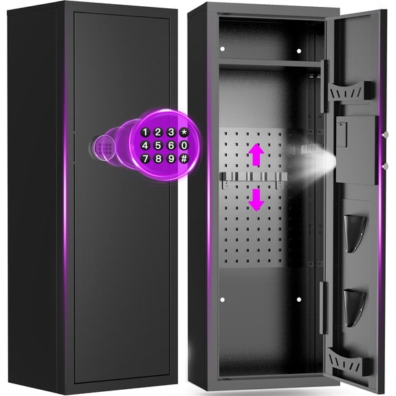 Gemaisil 8-10 Gun Cabinet with Removable Shelves & Pegboard, Quick Access Digital Keypad Safe for Rifles & Pistols with Alarm System, Unassembled Home Storage Gun Safe