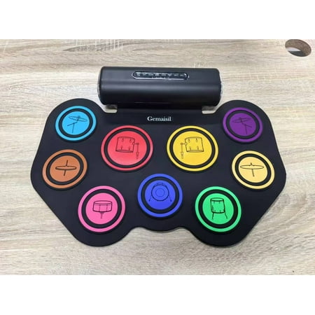 Gemaisil Drum Set, 9 Pads Roll-up Drum Practice Pad, Portable Drum Pad Machine Built-in Speaker with Headphone Jack, Great Christmas & Birthday Gift for Kids