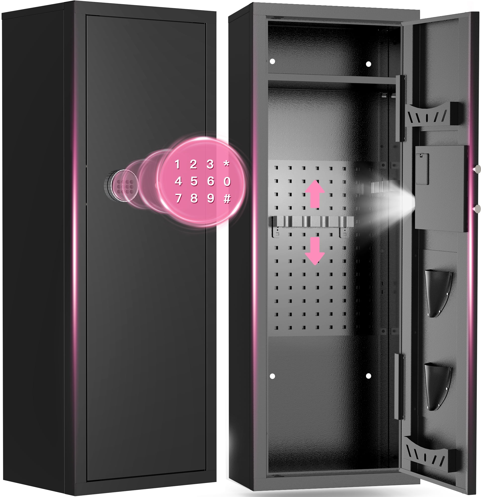 Gemaisil New 8-10 Gun Cabinet, Quick Access Numeric Keypad Safe for Rifles and Handguns, Removable Shelves and Hanging Panels, Unassembled Home Locker