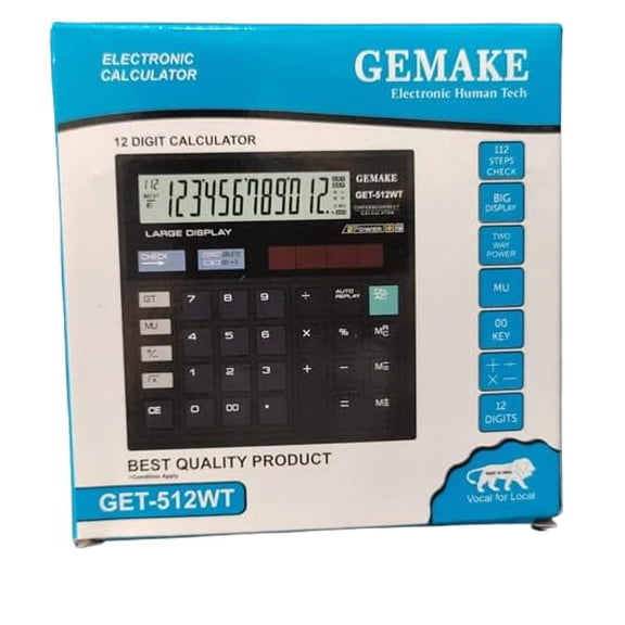 Gemake Electronic Human Tech/GET-512WT/ 12 Digit Calculator Product | Addition, Subtraction, Multiplication And Division Mathematical Calculations