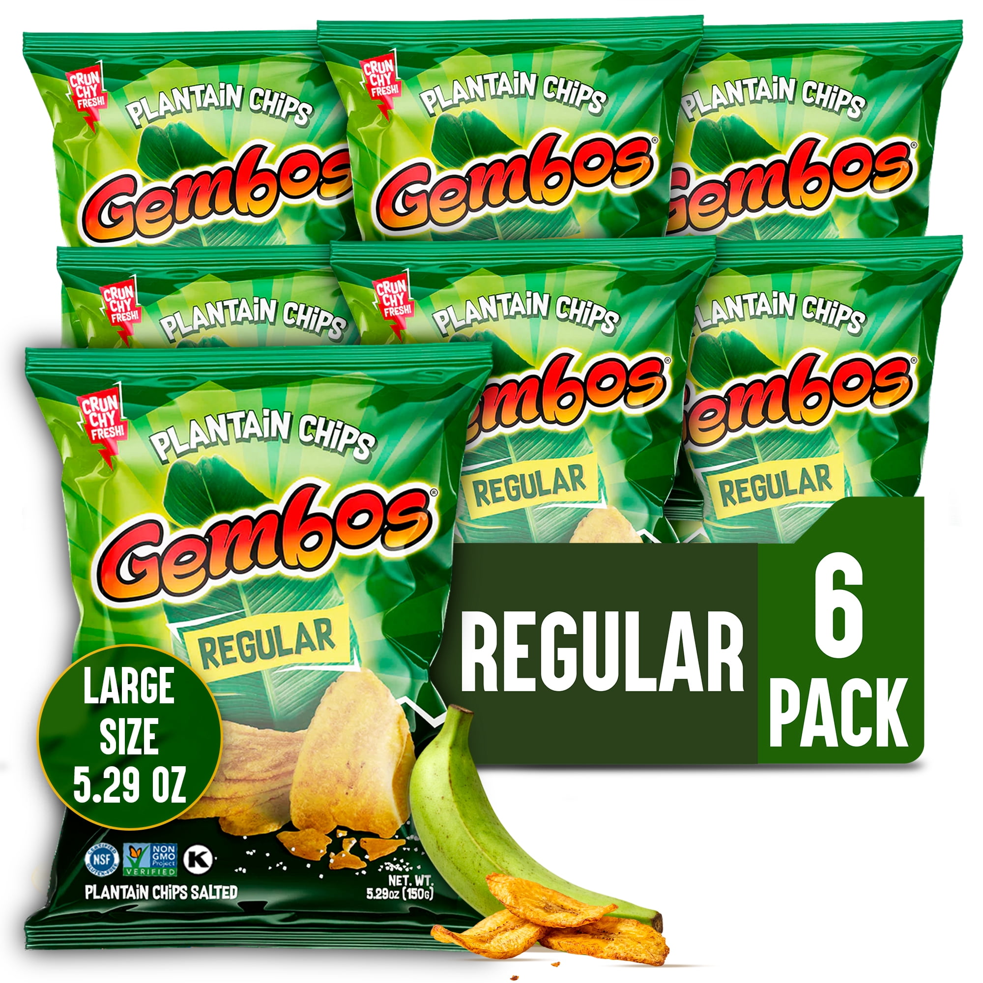 Gembos Original Plantain Chips, Salty Snack, 5.29 oz, 6 Pack