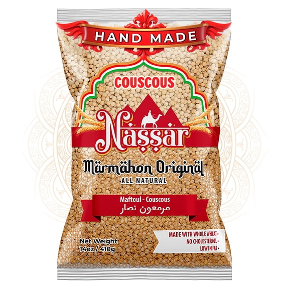 De Mi Pais Marmahon Couscous, Handmade, Whole Wheat Pearls, Middle Eastern Pantry, 14 Oz, 1-Pack