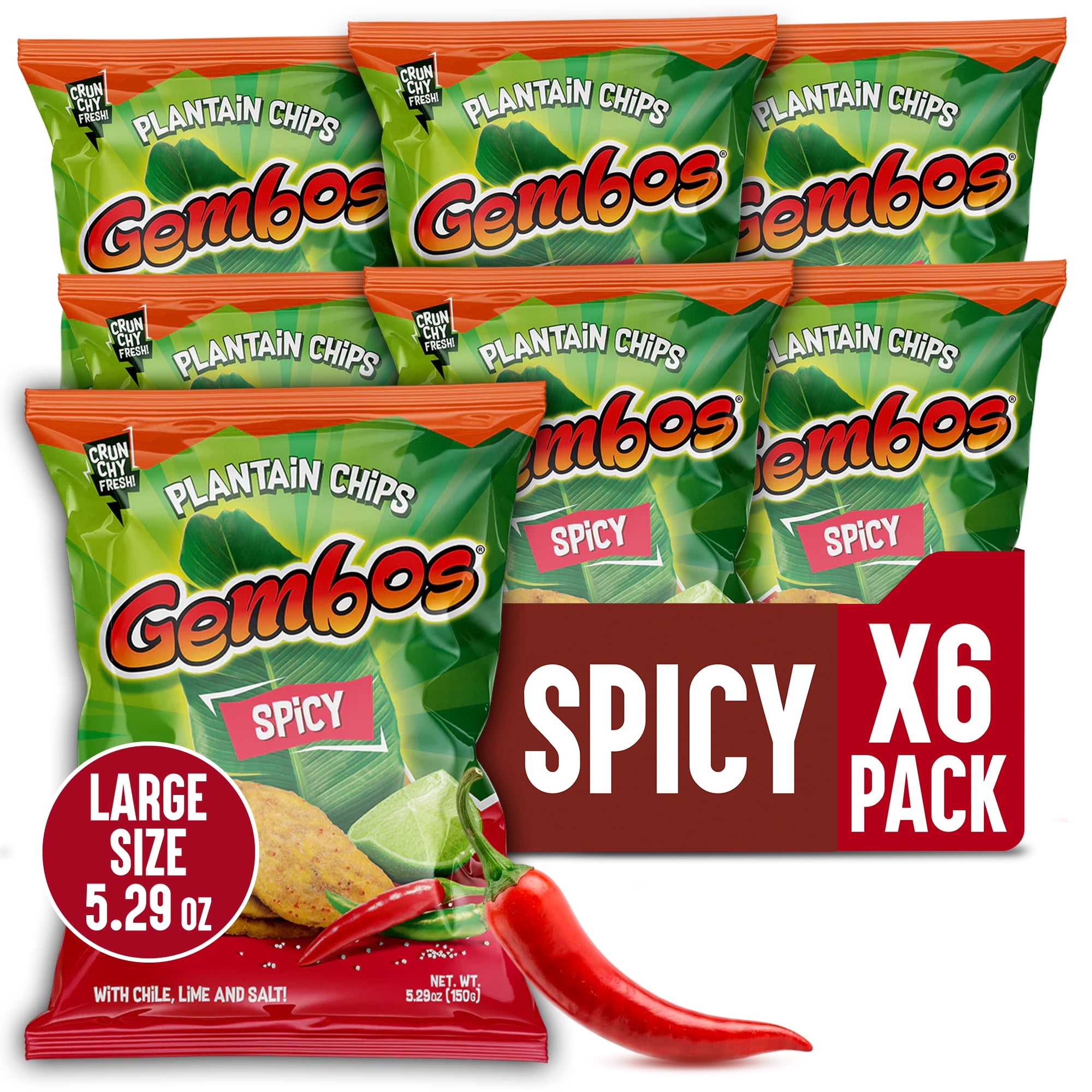 Gembos Spicy Chile Lime Plantain Chips, 5.29 oz, 6 Pack