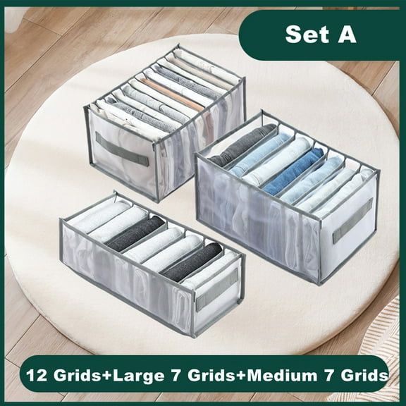 Gemdeck 3Pcs Clothes Drawer Organizers Mesh Drawer Divider with Handle, 12/7 Grids